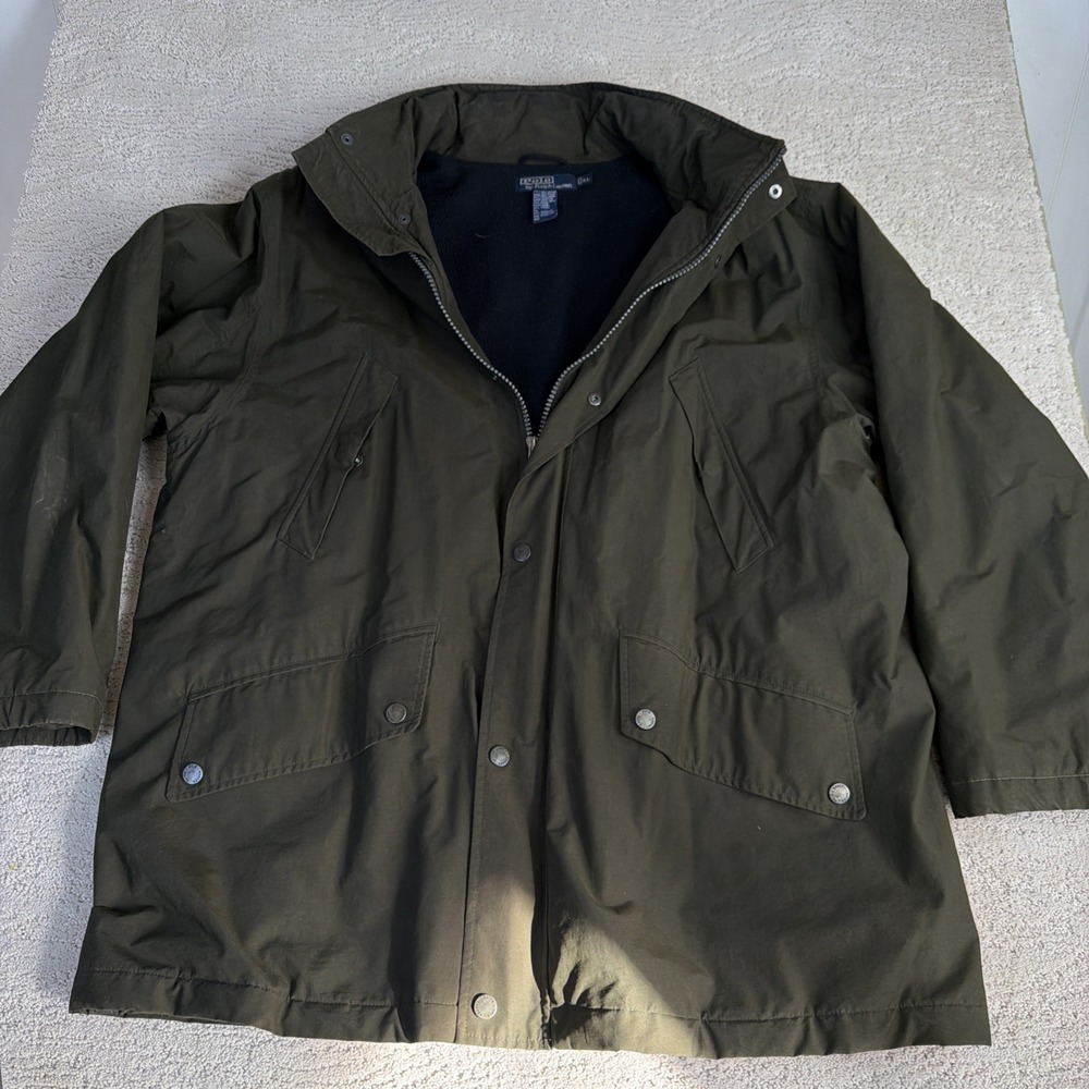 Men's Vintage Polo Ralph Lauren XL Parka Field Jacket Fleece Lined Utility Green